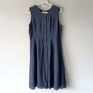 AKA Eddie Bauer Dress Lined Sleeveless Button Front A-line Steel Blue 8 Tall